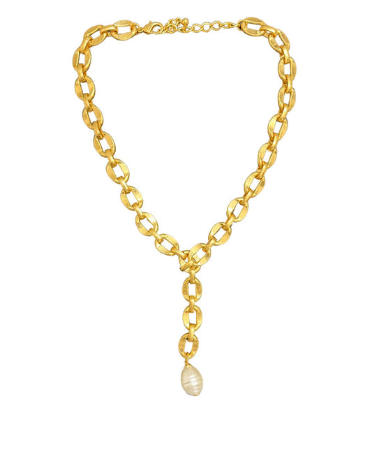 Freshwater Pearl Bold Link Necklace - Gold - Reed House of Jewels