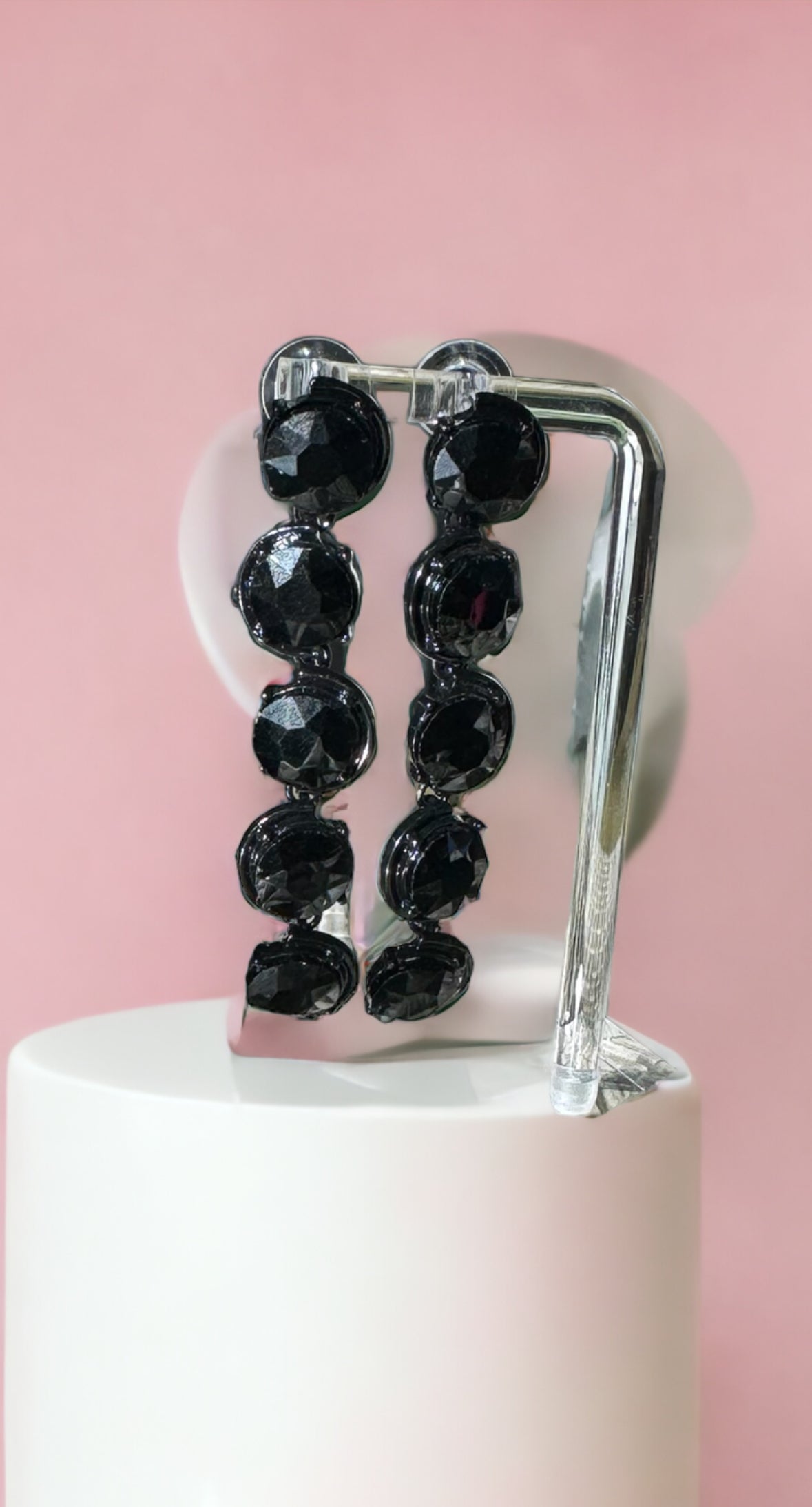Hematite Tone Faceted Jet Black Stone Linear Drop Earrings - Reed House of Jewels