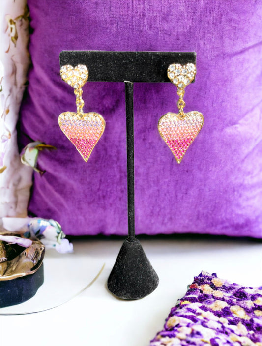 Pink Crystal Hearts Earrings - Reed House of Jewels