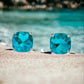 Large Aqua Crystal Square Stud Earrings - Reed House of Jewels
