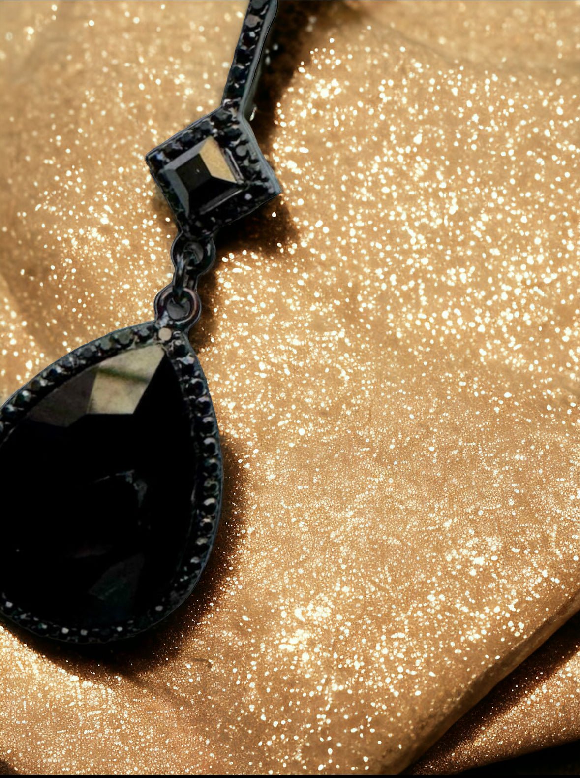 Jet Black Small Square with Teardrop Drop Earrings - Reed House of Jewels