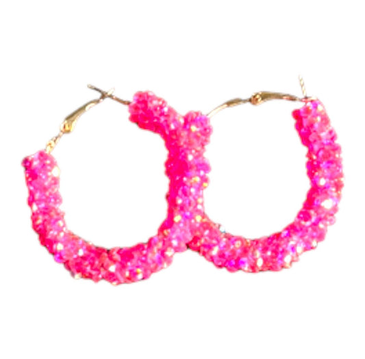 Hot Pink Beaded Hoops - Reed House of Jewels