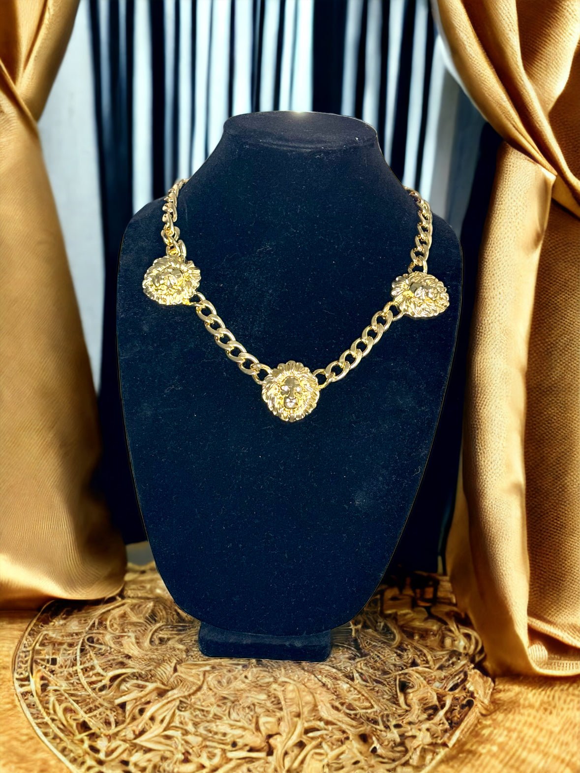 3 Lion Head Cuban curb chain link statement necklace - Reed House of Jewels