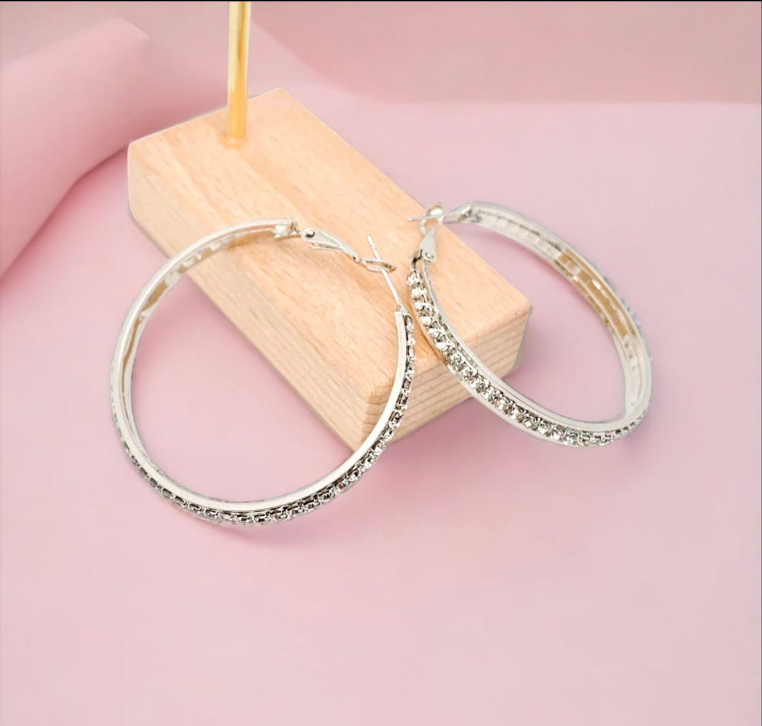 Rhinestone Medium Hoop Earrings - Silver - Reed House of Jewels