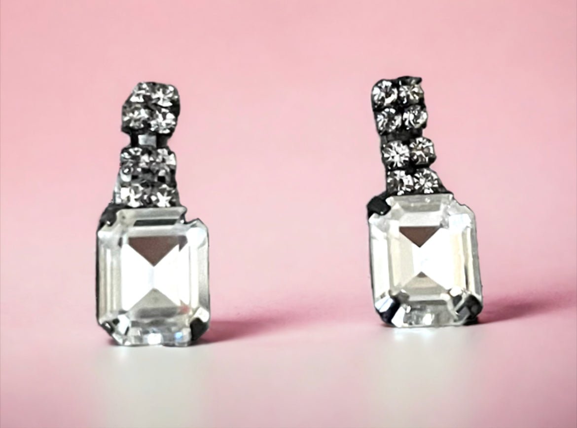 Silver Tone and Crystal Dangle Stud Earrings - Reed House of Jewels