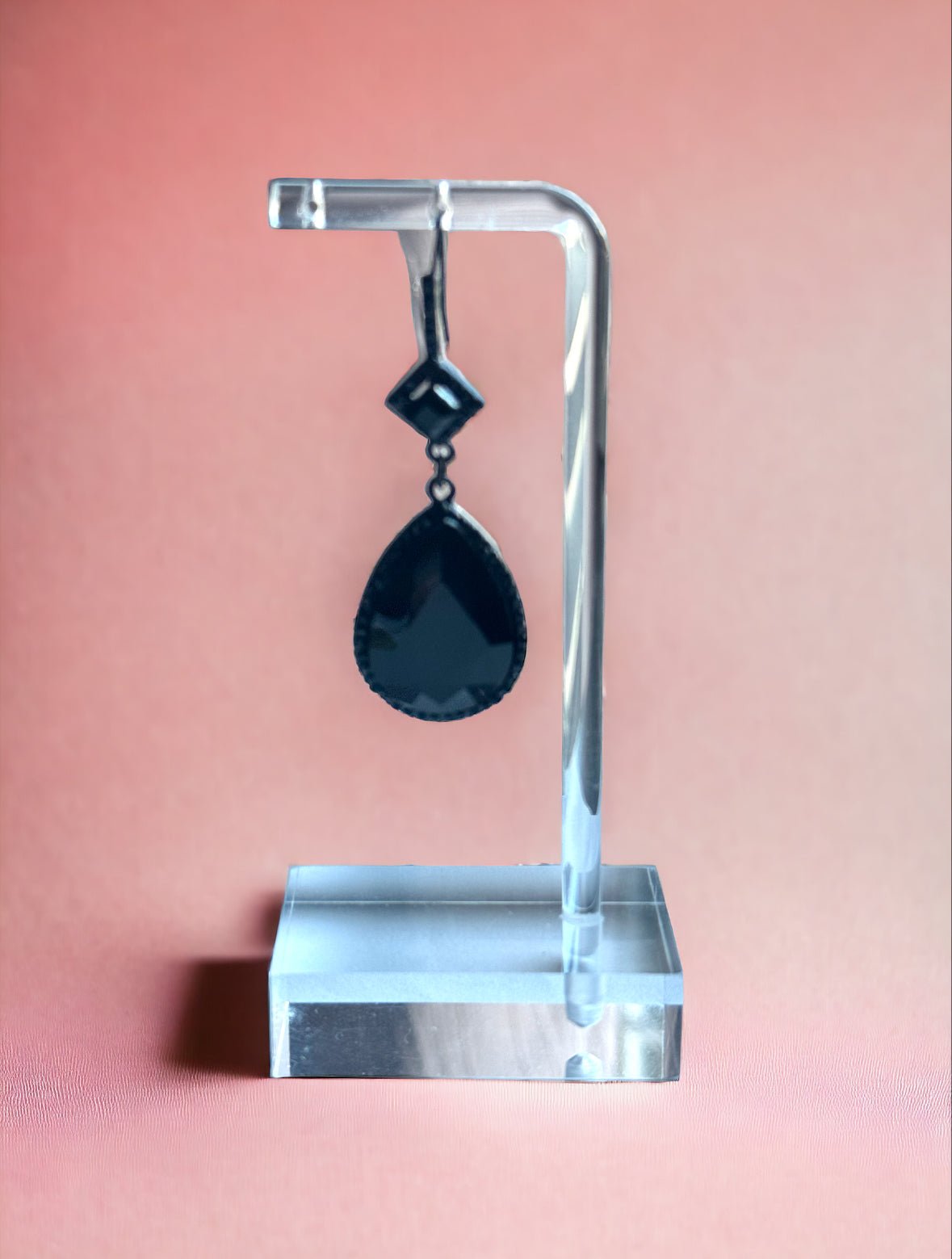 Jet Black Small Square with Teardrop Drop Earrings - Reed House of Jewels