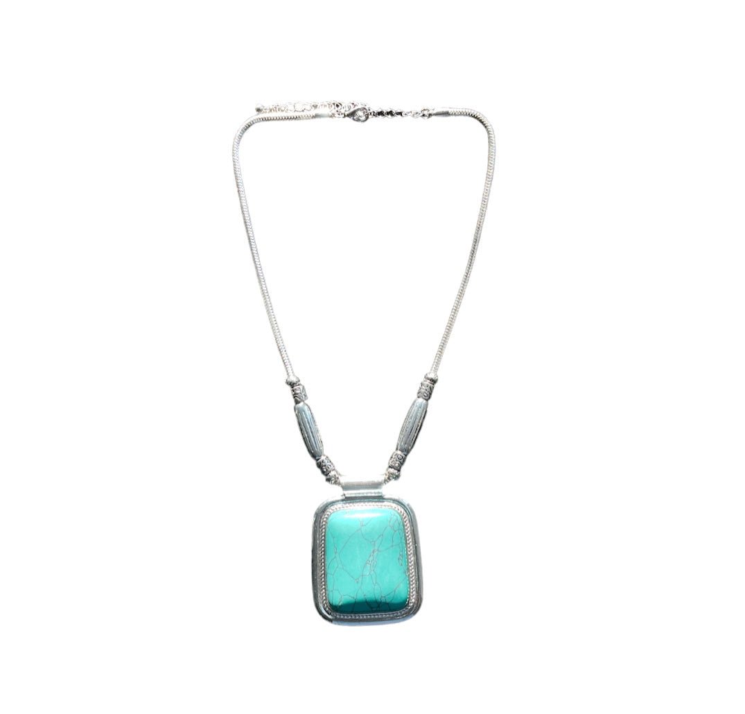 Silver and Faux Turquoise Big Stone Necklace - Reed House of Jewels