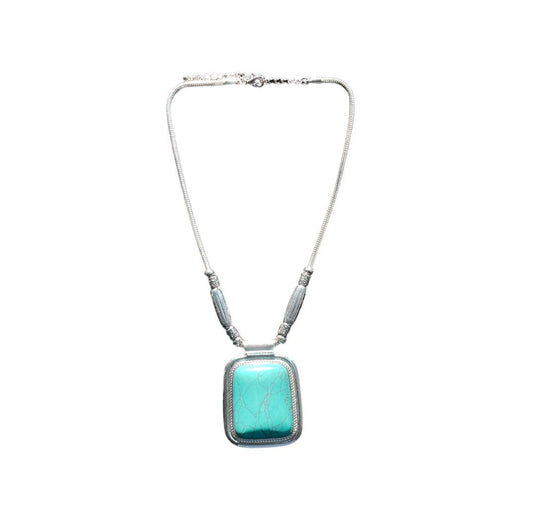 Silver and Faux Turquoise Big Stone Necklace - Reed House of Jewels