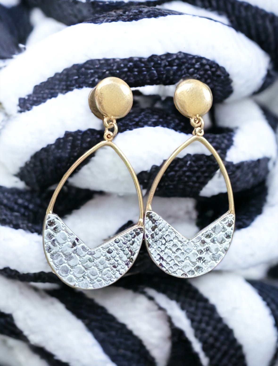 White and Black Faux Snakeskin Paddle Earrings - Reed House of Jewels