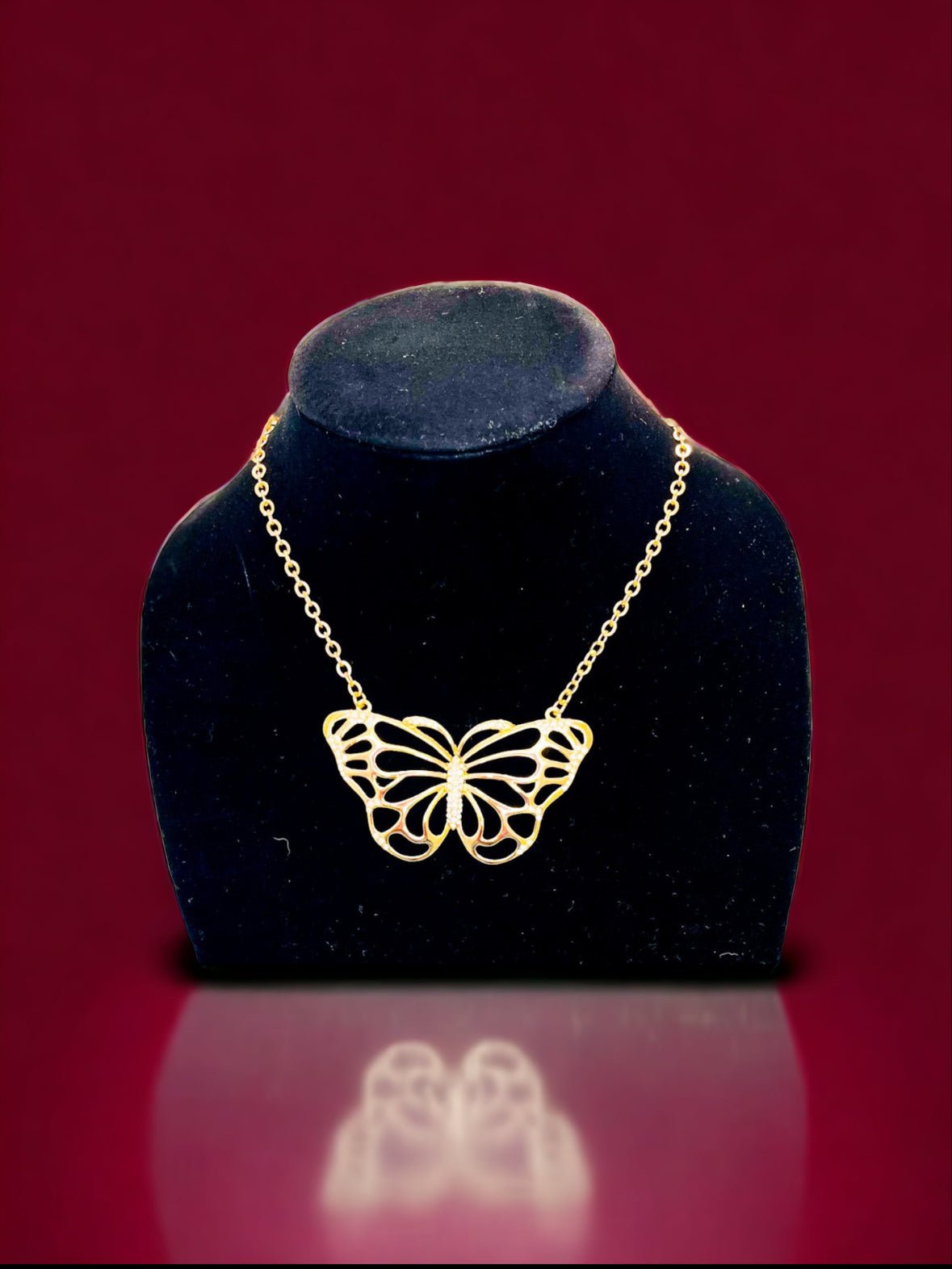 Gold Tone and Crystal Butterfly Necklace - Reed House of Jewels