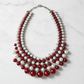 Chunky Red & White Faux Pearl Multi - Stand Statement Bib Necklace - Reed House of Jewels