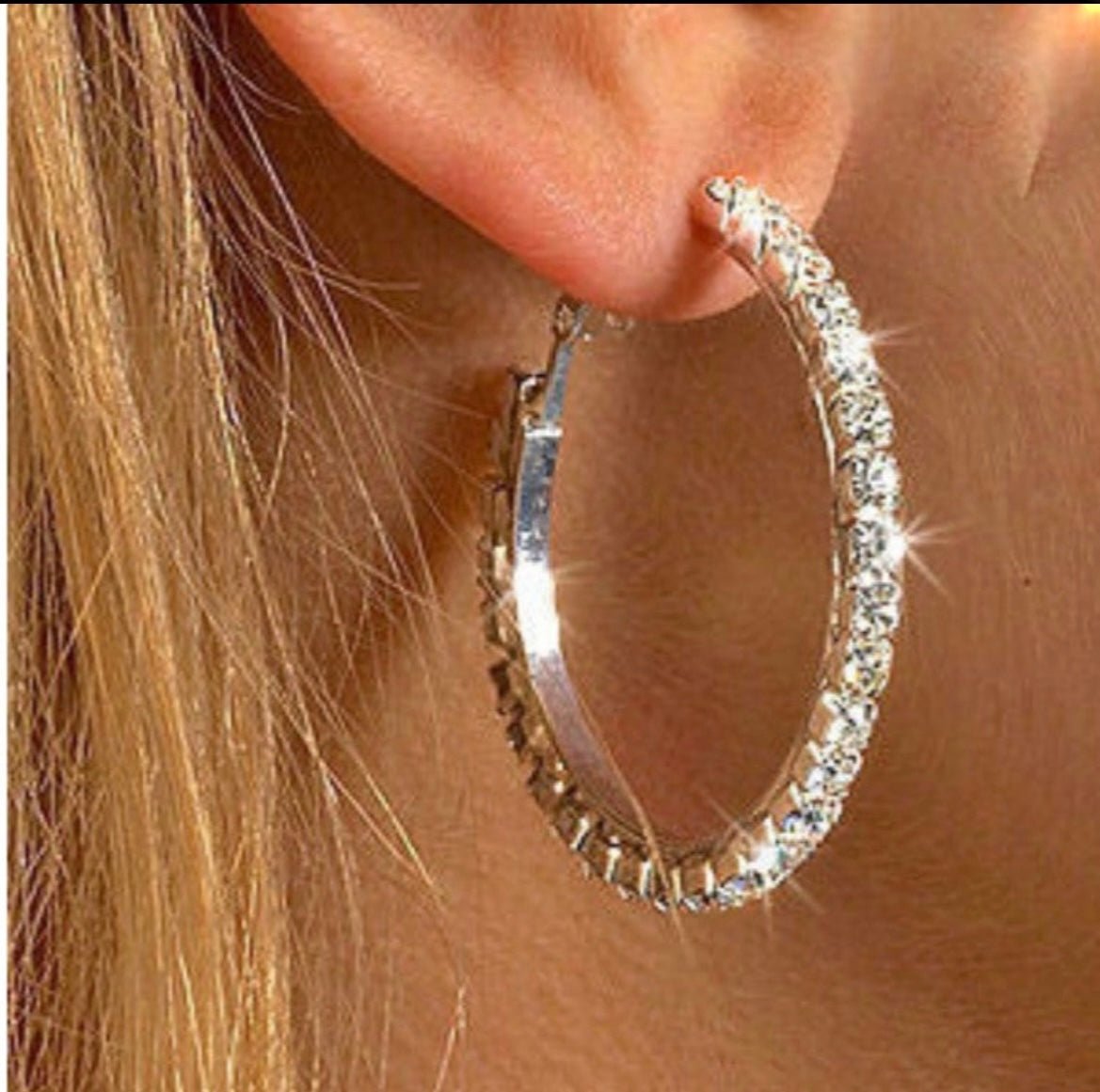 37mm Swarovski Crystal Rhinestone Spring Click - Lock Hoop Earrings - Reed House of Jewels