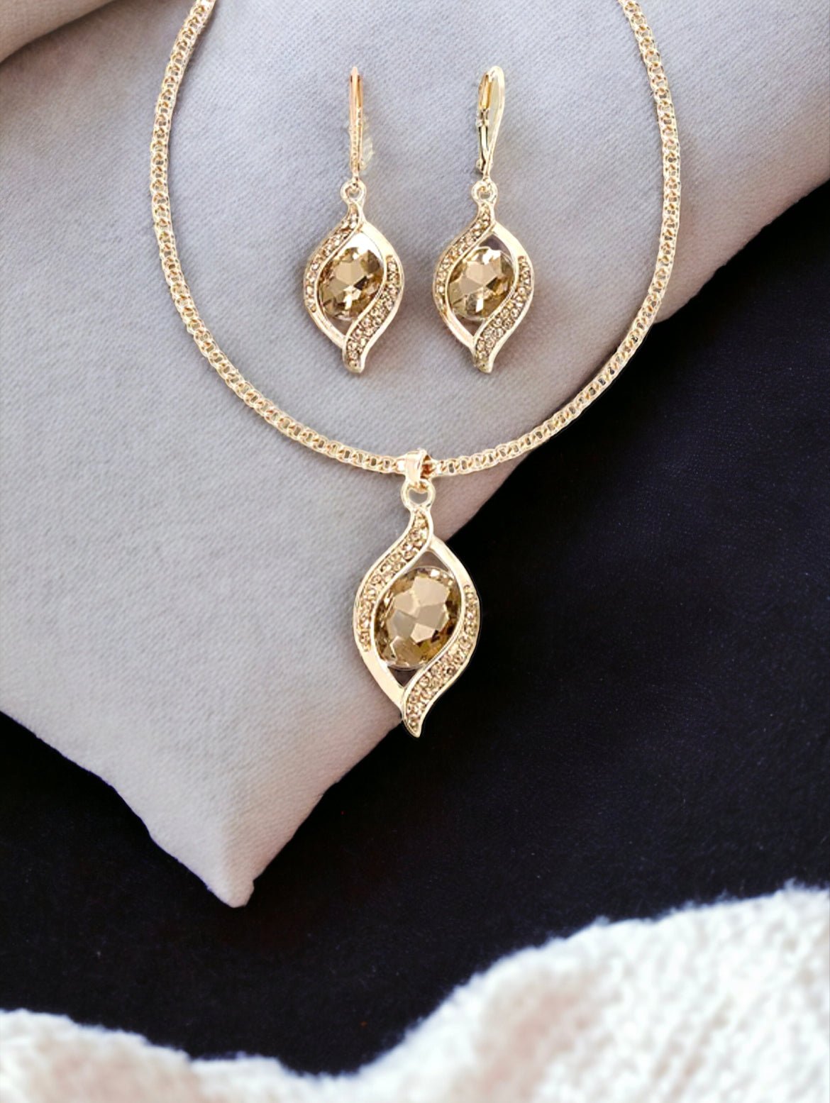 Pave Light Taupe Pendant Necklace and Drop Earring 2 - pc. Jewelry Set - Reed House of Jewels
