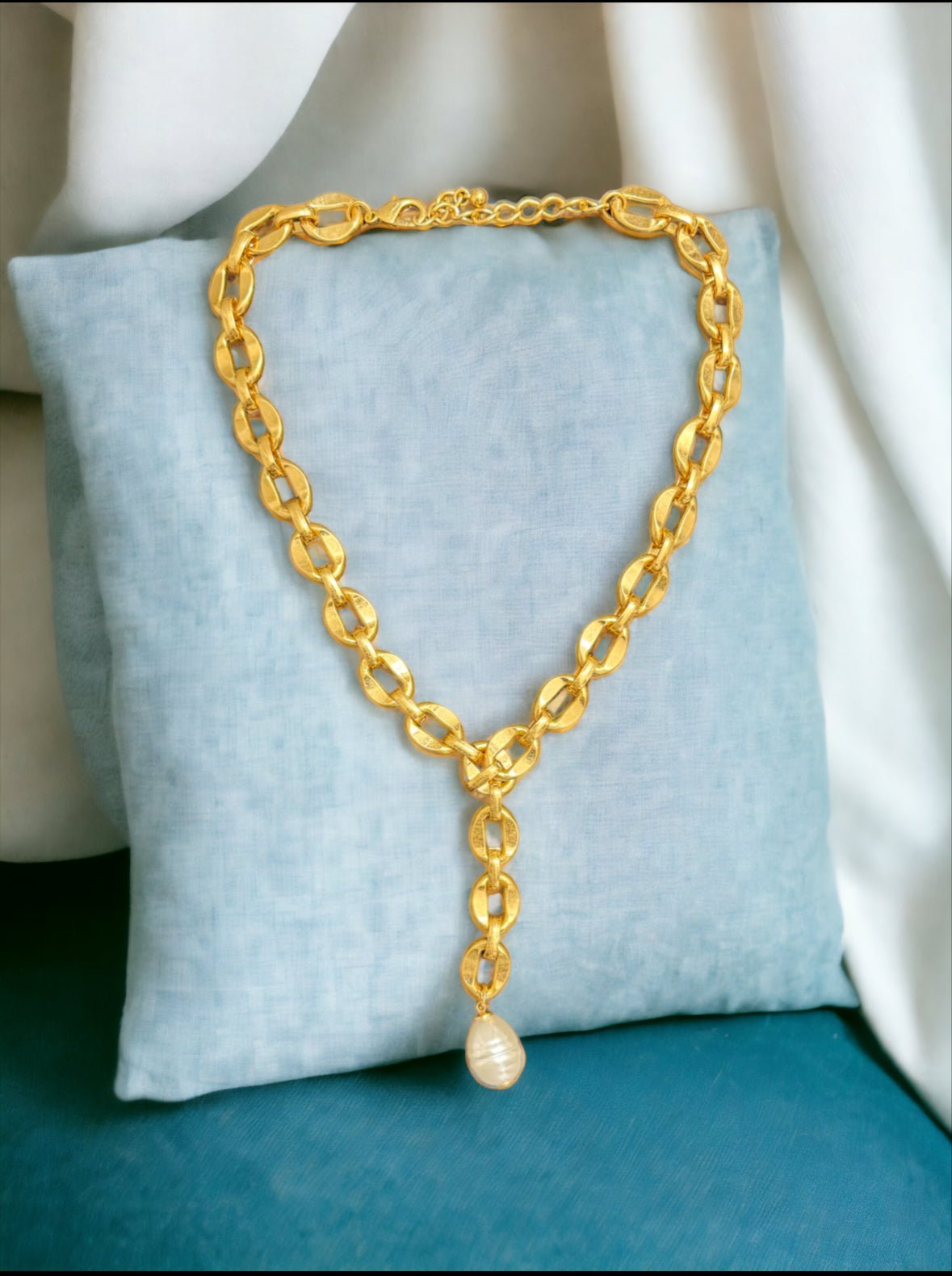 Freshwater Pearl Bold Link Necklace - Gold - Reed House of Jewels