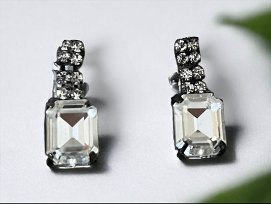 Silver Tone and Crystal Dangle Stud Earrings - Reed House of Jewels