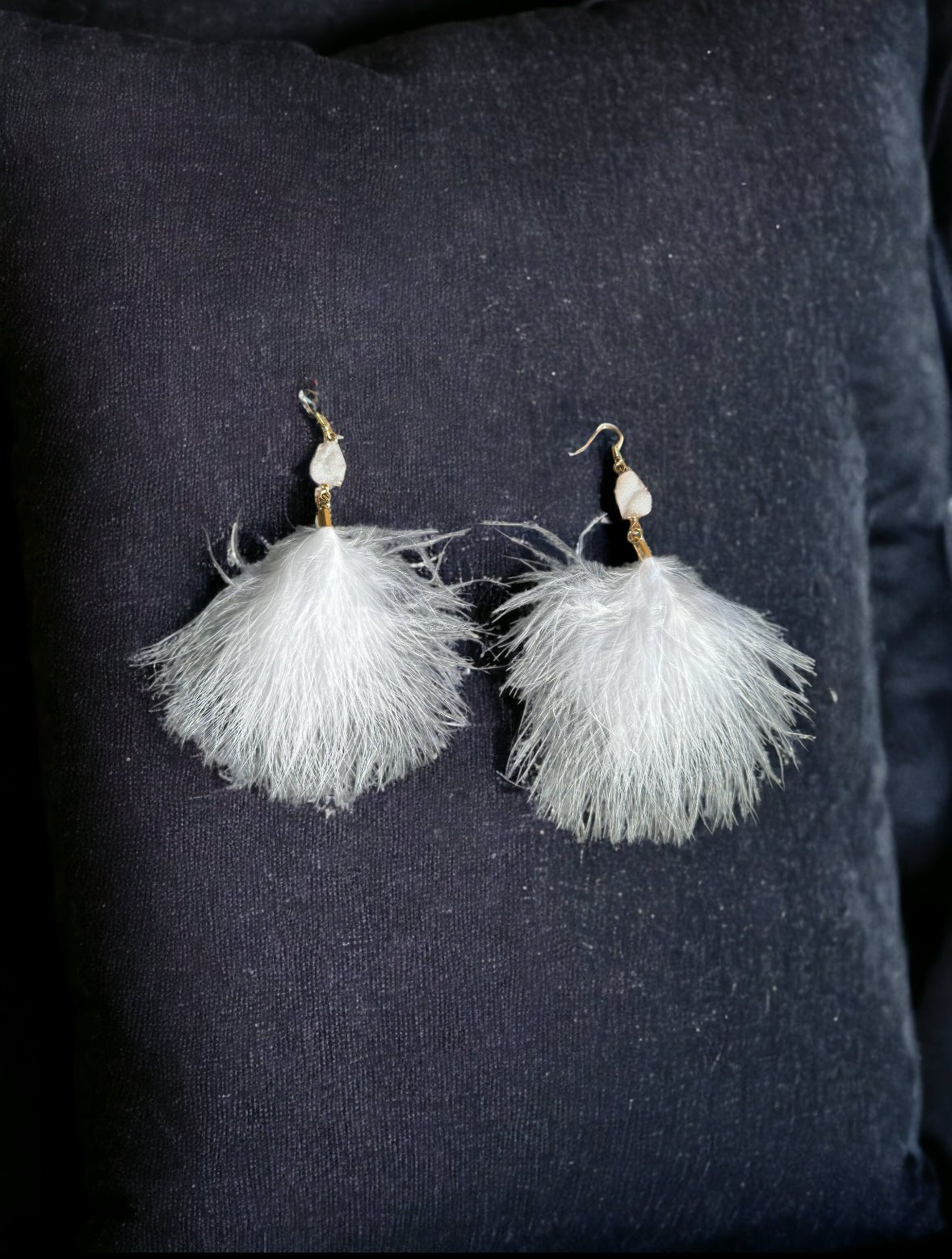 White Feather and Stone Pendant Earrings - Reed House of Jewels