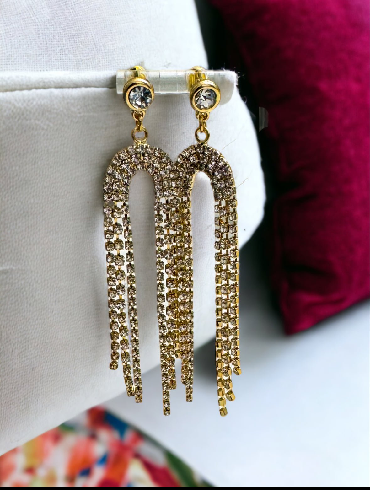 Gold Tone with Crystal Stone Fringe Drops Post Earrings - Reed House of Jewels
