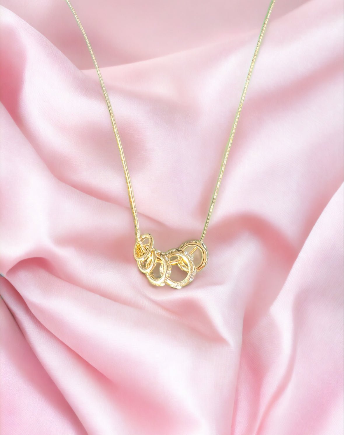 5 Ring Gold and Crystal Pendant Necklace - Reed House of Jewels
