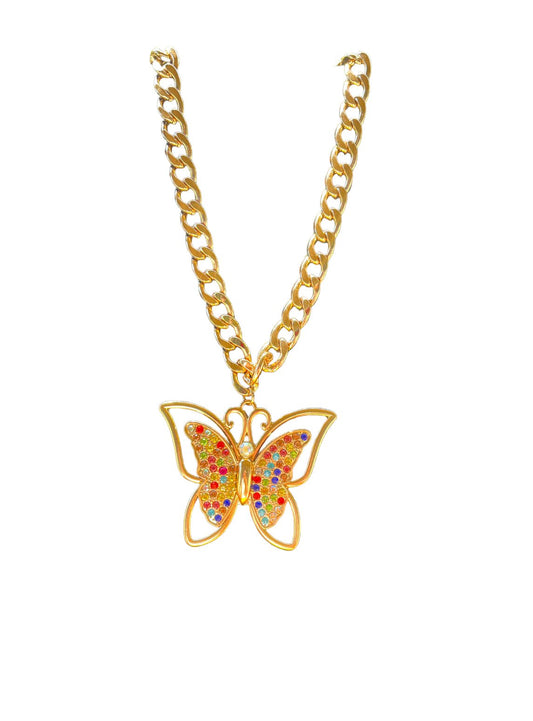 Big Butterfly with Colorful Crystal Necklace - Reed House of Jewels