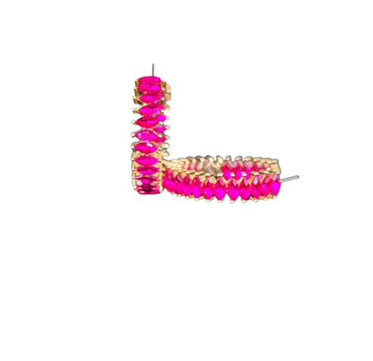 Magenta Crystal and Gold Tone Hoop Earrings - Reed House of Jewels