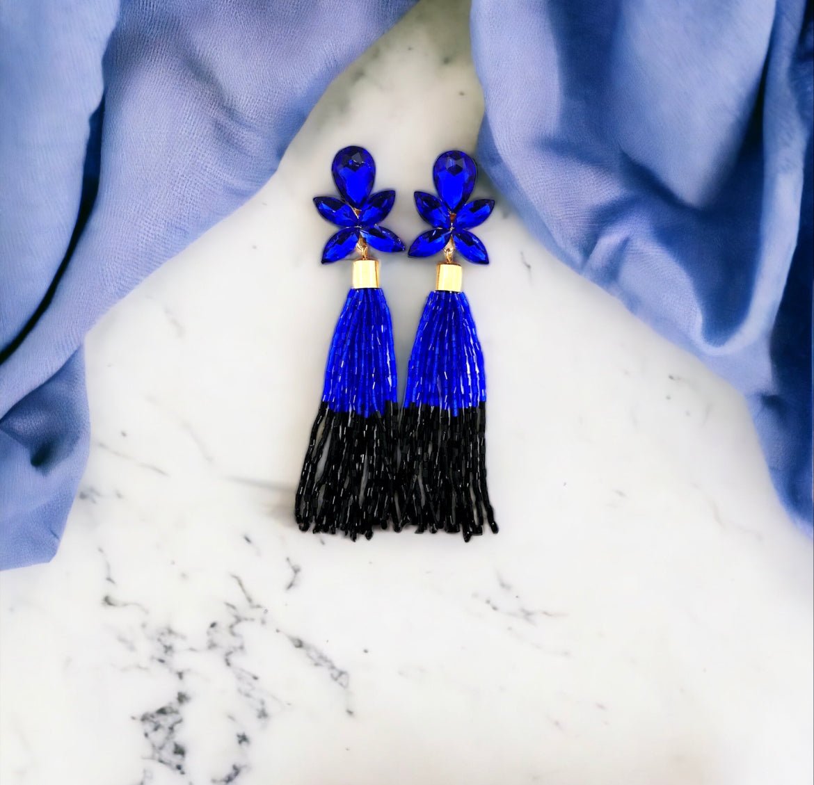 Judy Tassel Clip Earrings - Blue - Reed House of Jewels