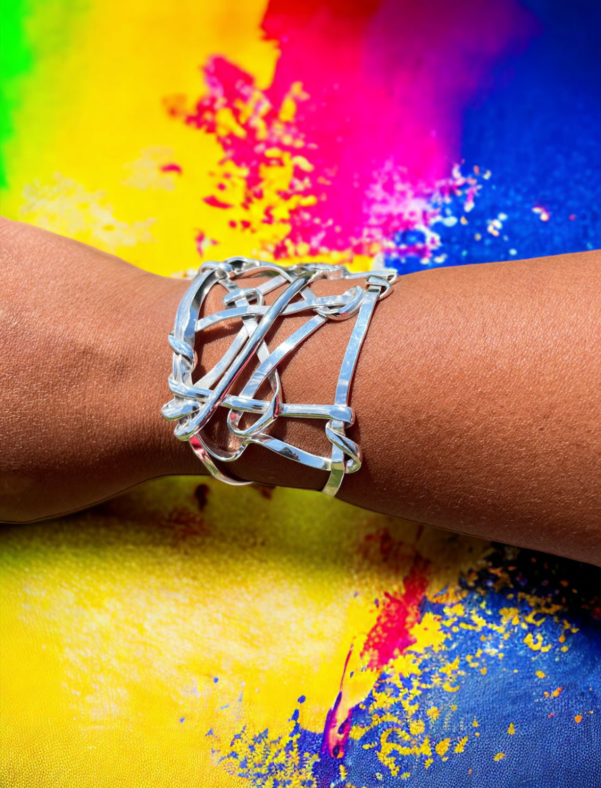 Silver Plated Wide Scribble Cuff Bracelet - Reed House of Jewels