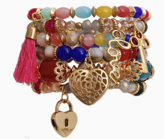 Charm Rainbow Bead Stretch Bracelet Stack - Reed House of Jewels