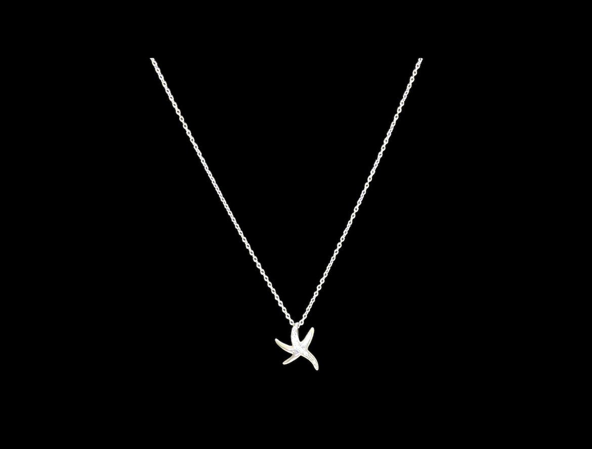 Silver Tone and Crystal Small Starfish Necklace - Reed House of Jewels