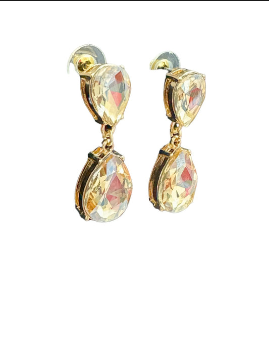 Gold Tone and Light Topaz Crystal Double Teardrop Post Earrings - Reed House of Jewels