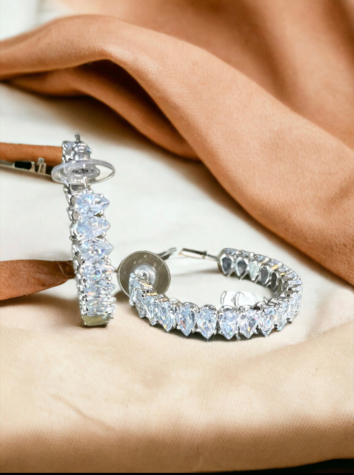 Silver Tone CZ 35 Millimeter Hoop Earrings - Reed House of Jewels