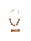 Gold Tone Pink Blossom Necklace and Bracelet Set - Reed House of Jewels