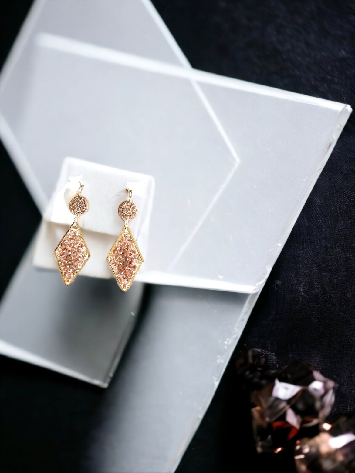 Mauve and Gold Diamond Shaped Earrings - Reed House of Jewels