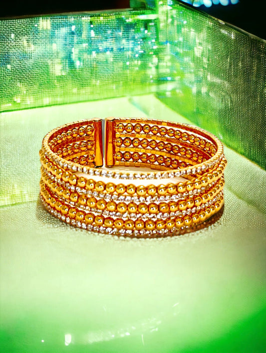 Gold Tone and Crystal 8" Expandable Bracelet - Reed House of Jewels