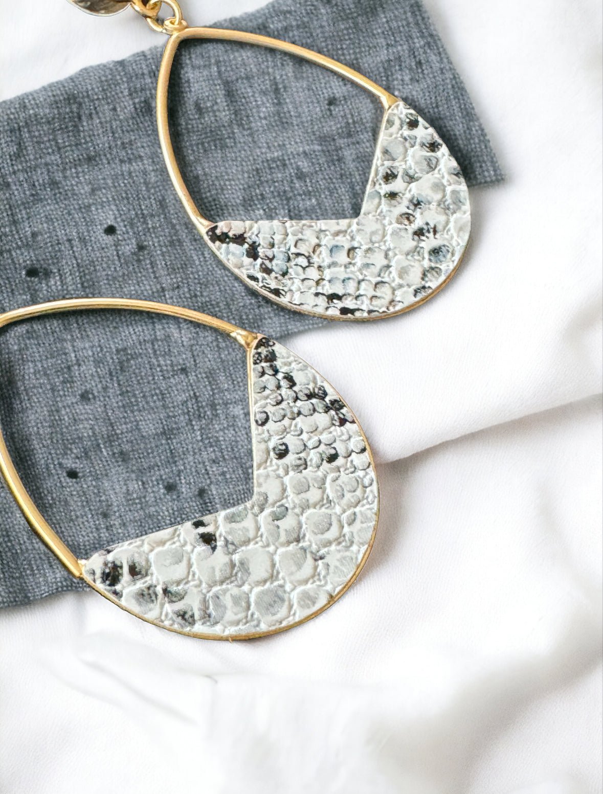 White and Black Faux Snakeskin Paddle Earrings - Reed House of Jewels