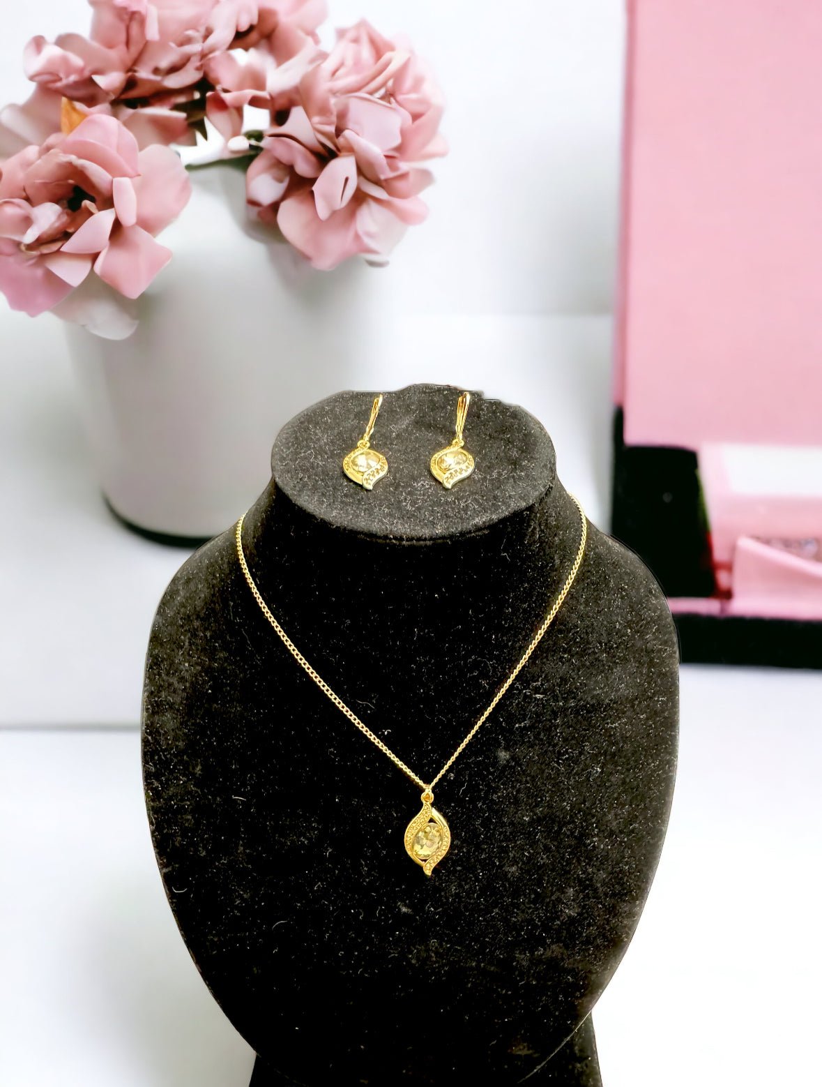 Pave Light Taupe Pendant Necklace and Drop Earring 2 - pc. Jewelry Set - Reed House of Jewels
