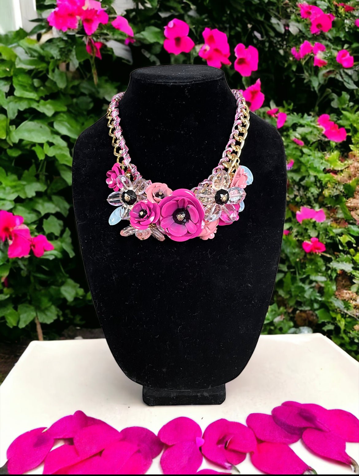Fuchsia Floral Bouquet Statement Necklace - Reed House of Jewels