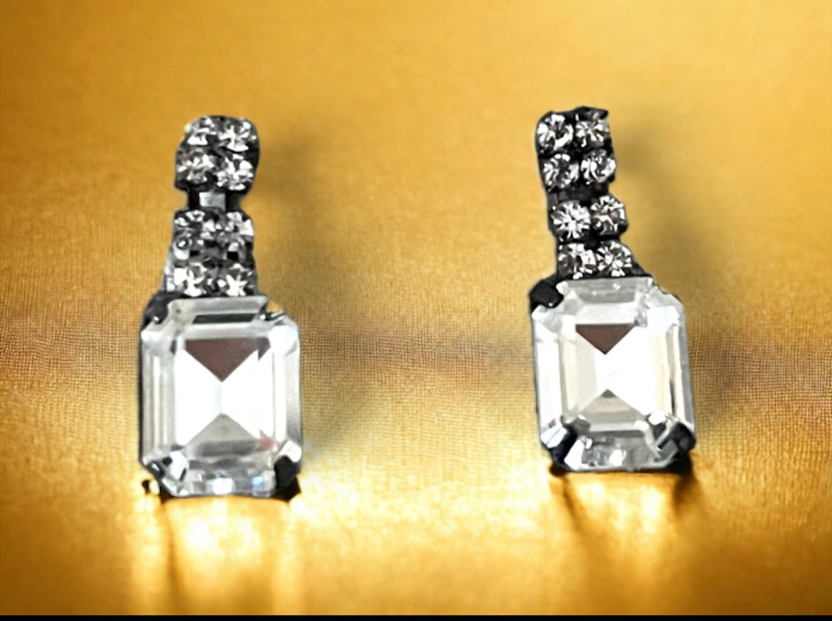 Silver Tone and Crystal Dangle Stud Earrings - Reed House of Jewels