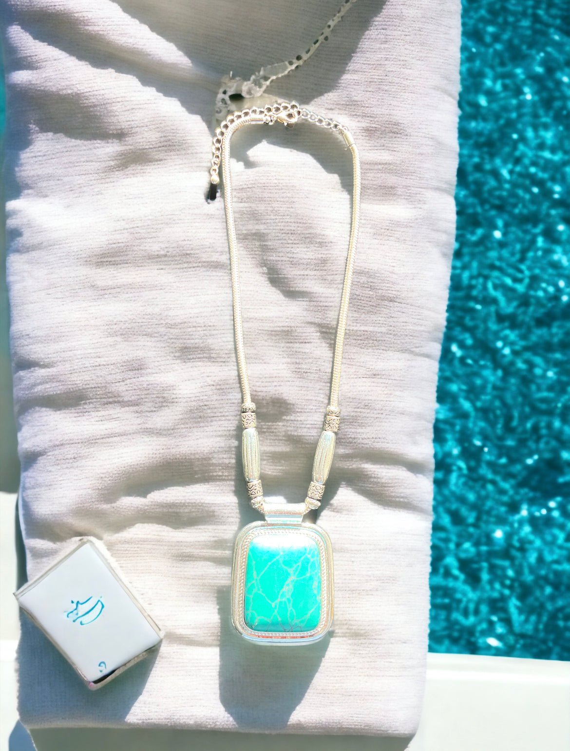 Silver and Faux Turquoise Big Stone Necklace - Reed House of Jewels