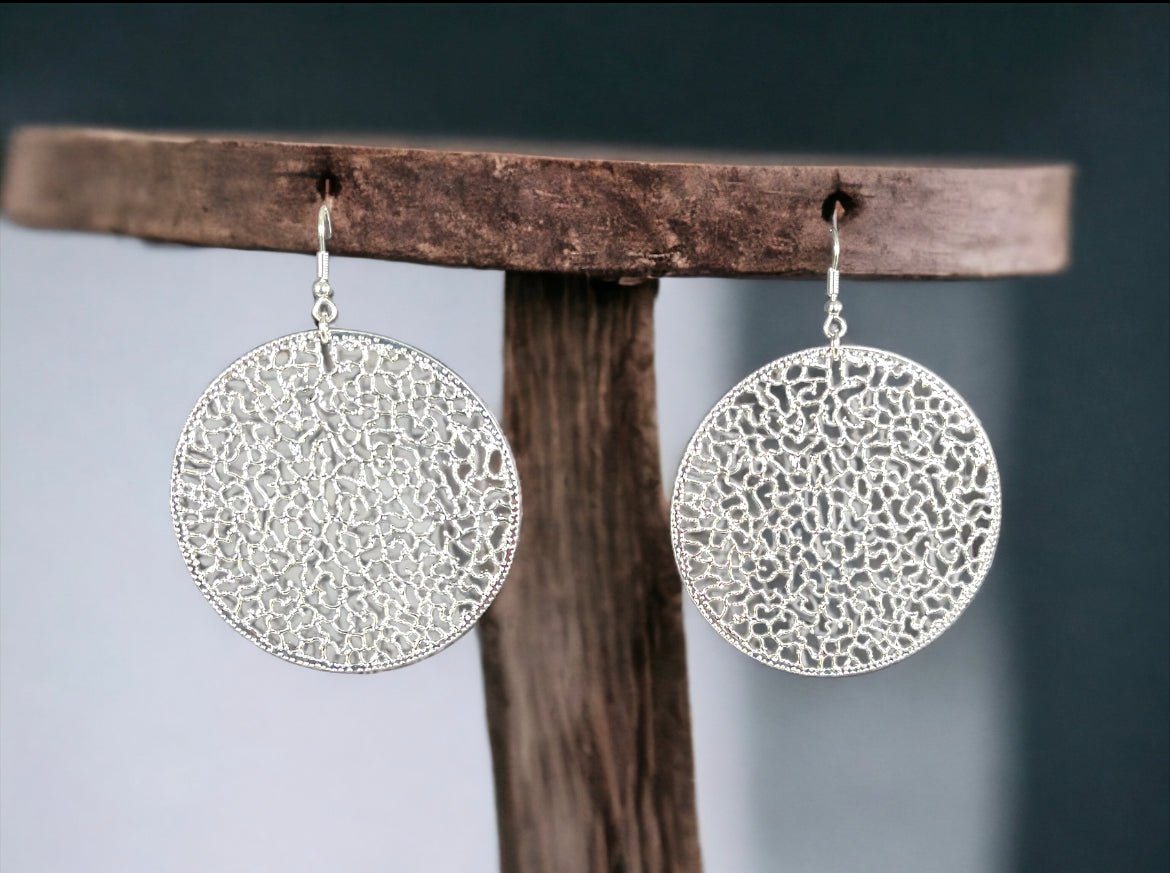Silver Tone Filigree Disk Earrings - Reed House of Jewels