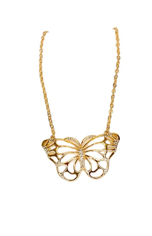 Gold Tone and Crystal Butterfly Necklace - Reed House of Jewels