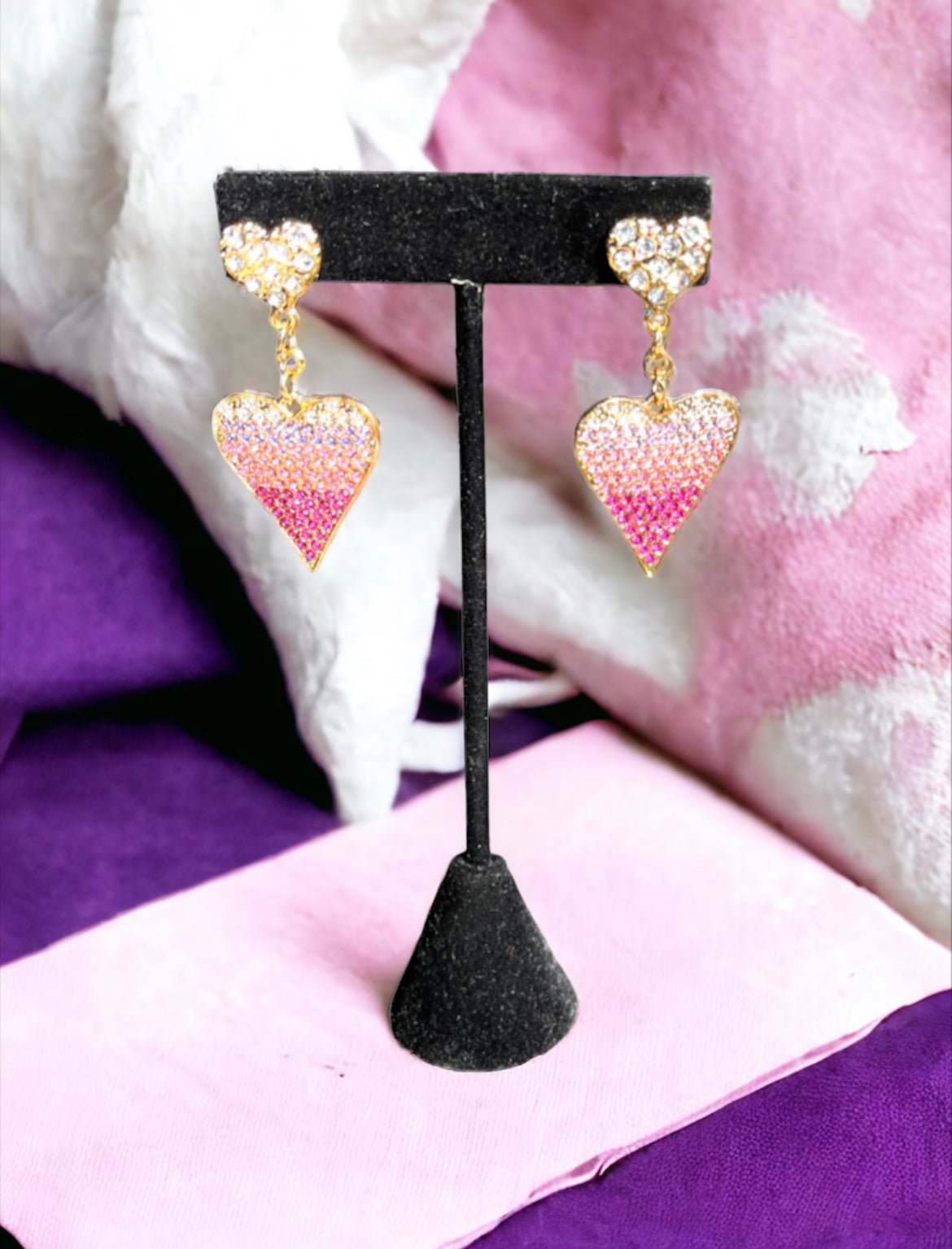 Pink Crystal Hearts Earrings - Reed House of Jewels