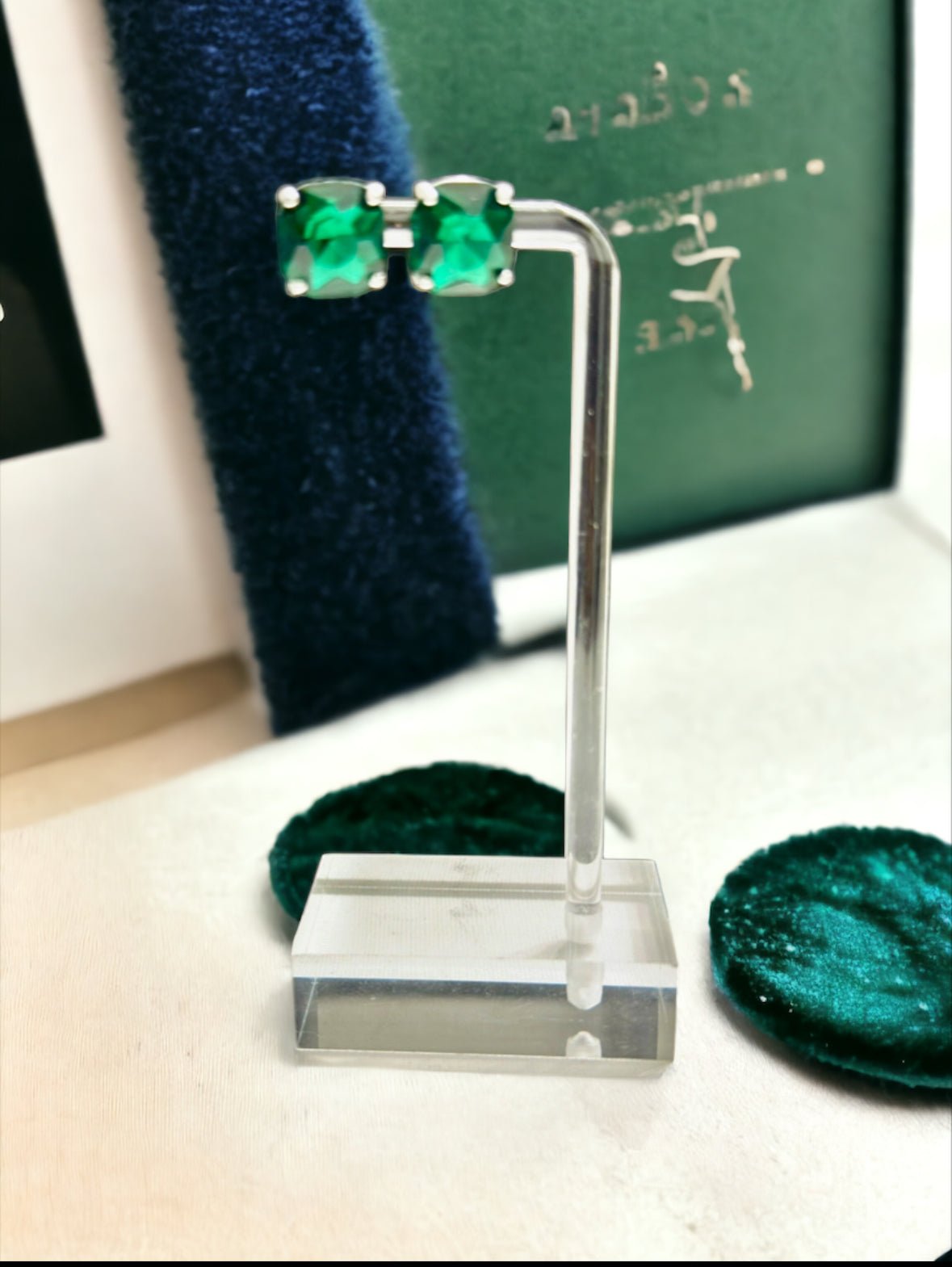 Large Emerald Crystal Square Stud Earrings - Reed House of Jewels