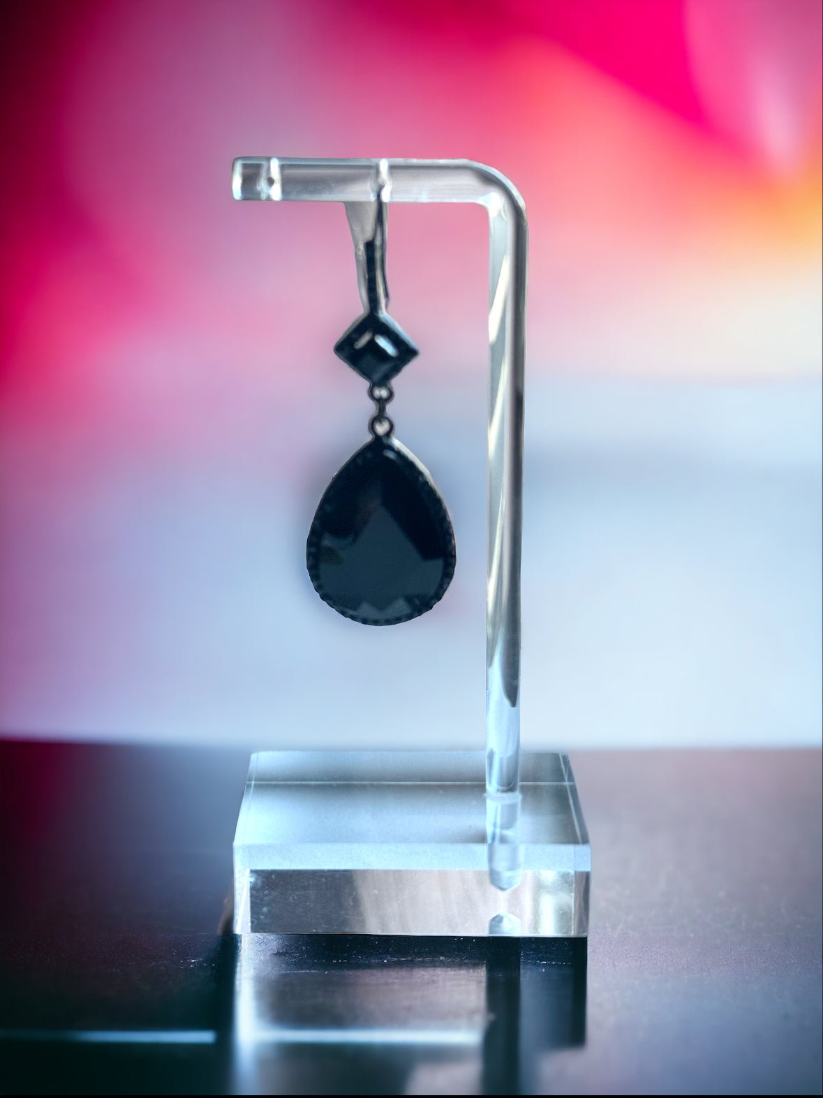 Jet Black Small Square with Teardrop Drop Earrings - Reed House of Jewels