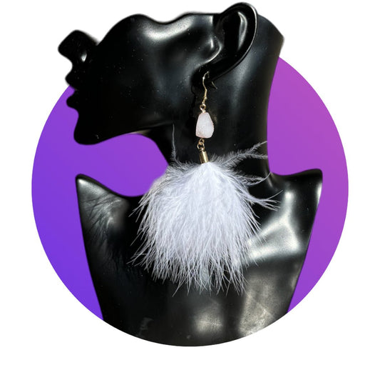 White Feather and Stone Pendant Earrings - Reed House of Jewels