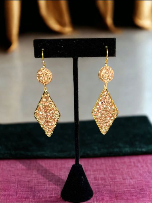 Mauve and Gold Diamond Shaped Earrings - Reed House of Jewels