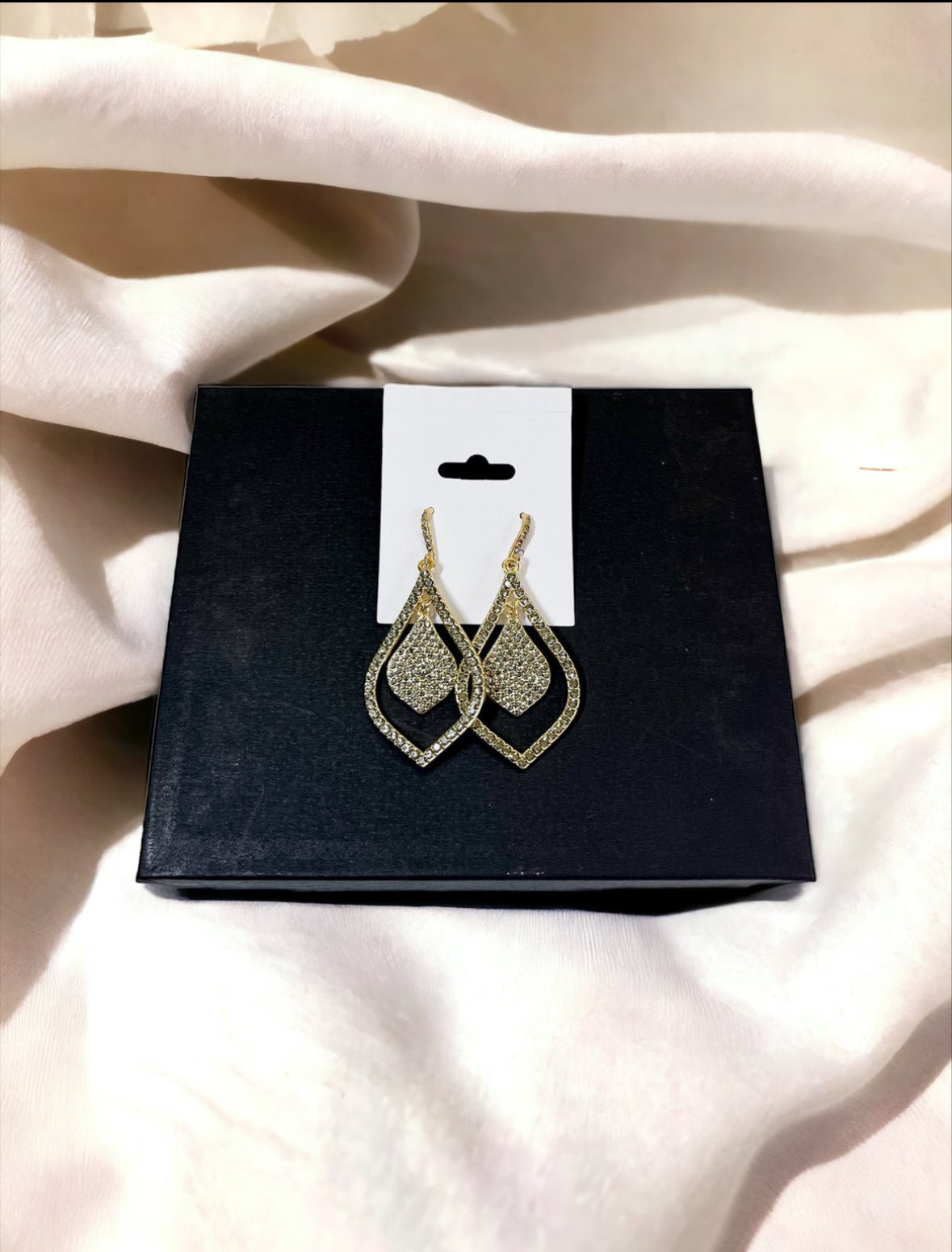 Gold Tone Grey Crystal Drop Earrings - Reed House of Jewels