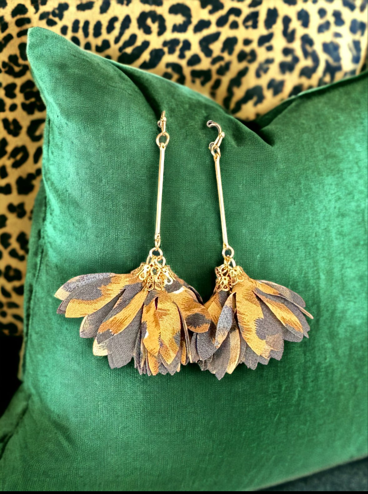 Leopard Print Drop Petal Long Earrings - Reed House of Jewels