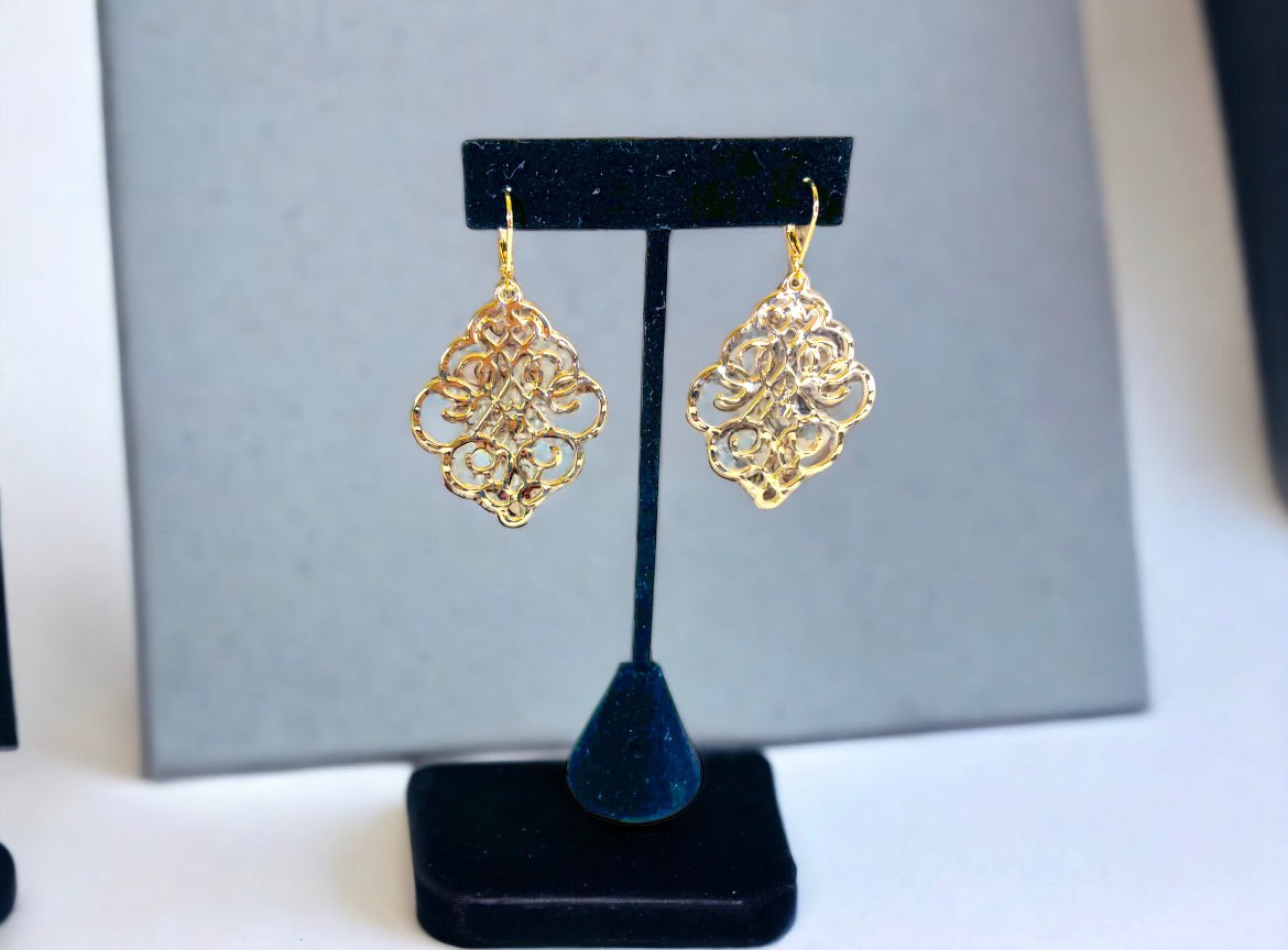 Gold Tone Filigree Pattern Earrings - Reed House of Jewels