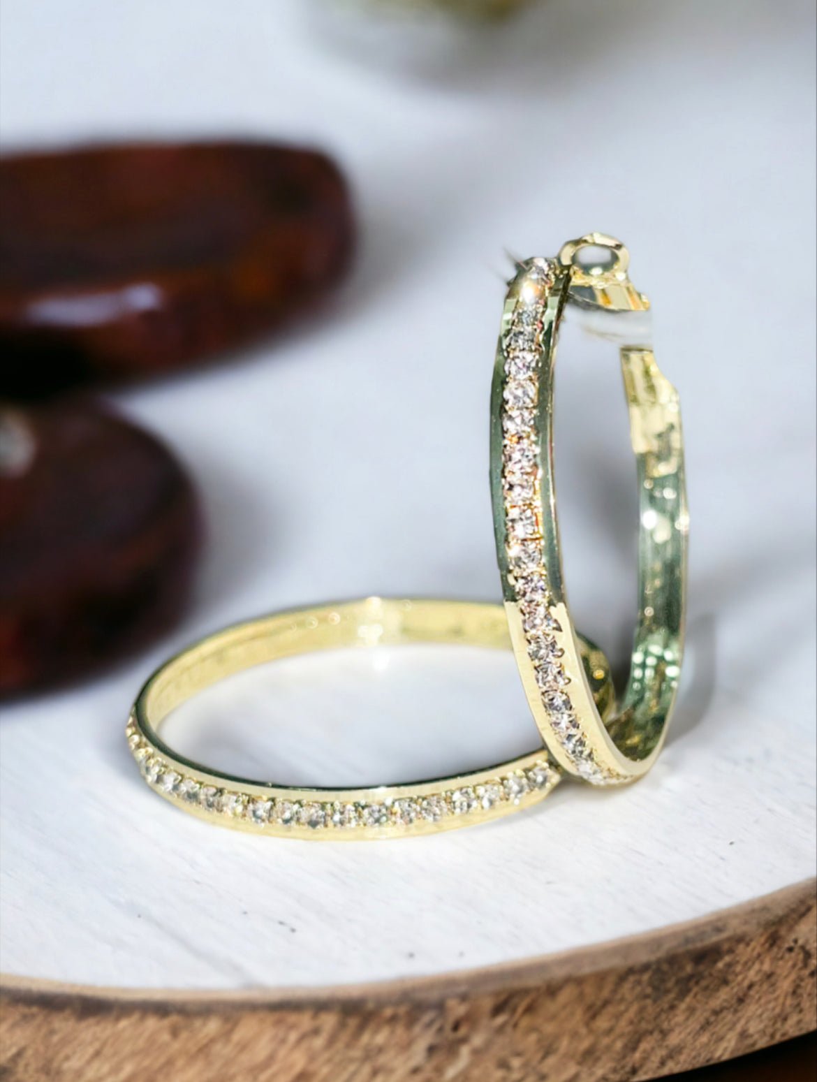 Rhinestone Medium Hoop Earrings - Gold - Reed House of Jewels