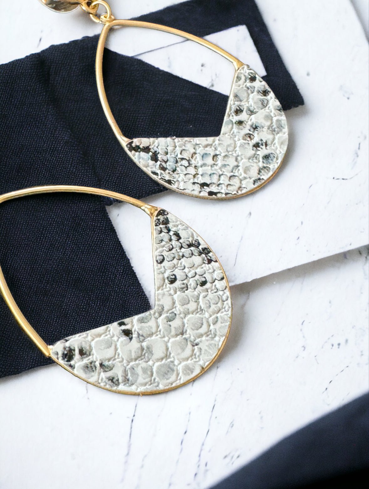 White and Black Faux Snakeskin Paddle Earrings - Reed House of Jewels